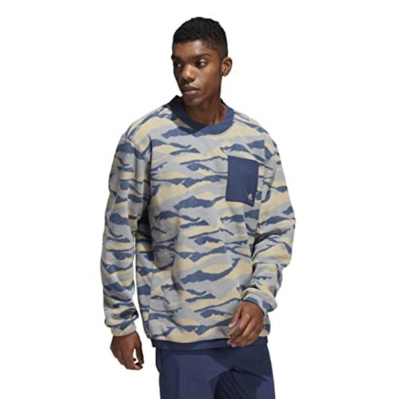 Adidas Men's Blue Camouflage Fleece Tx Print Crew Sweatshirt sz M - Picture 3 of 12